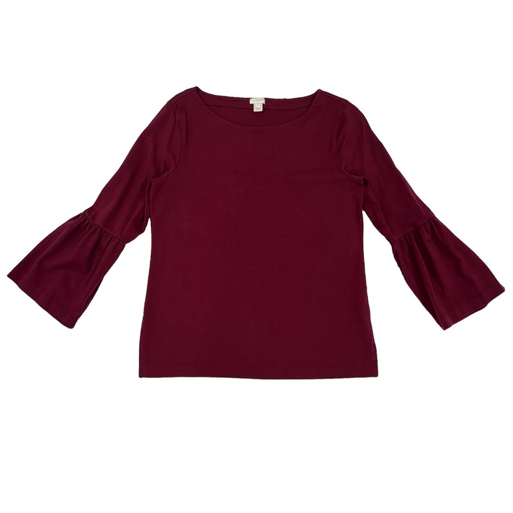 J.Crew Burgundy Bell Sleeve Top Women's Size Small Boat Neck Long Sleeve
